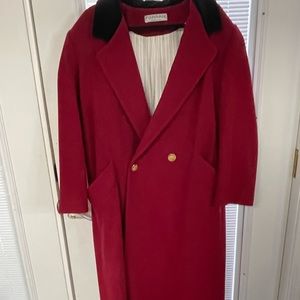 🎉HP🎉 Vintage Forrani Red Pea Coat Size 16 Black Velvet Collar Gold Buttons